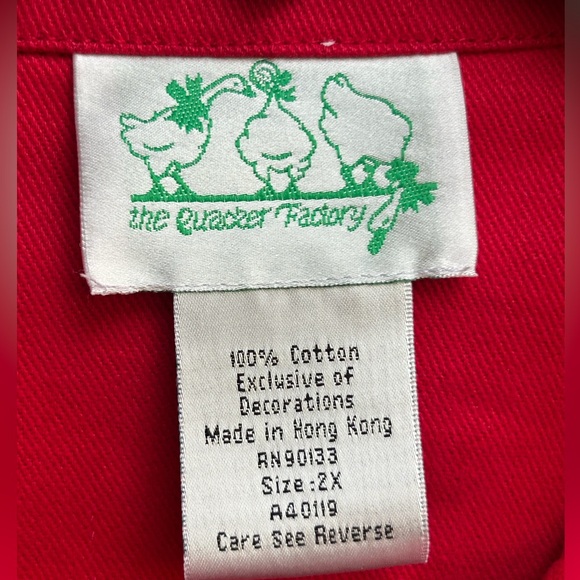 The Quacker Factory Woman's Red Denim Jacket w/ Black Embroidery SZ 2XL C6 - Picture 4 of 7